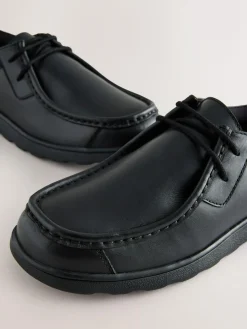 Outlet Next Black Wide Fit (G) Leather Lace Up School Shoes