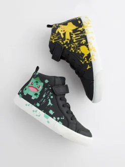 Next Black Wide Fit (G) Pokemon Elastic Lace High Top Trainers