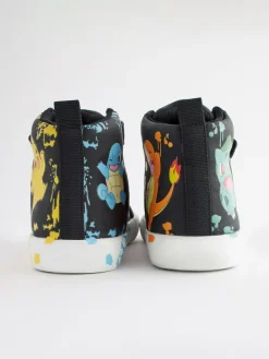 Next Black Wide Fit (G) Pokemon Elastic Lace High Top Trainers