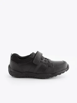 Clearance Next Black Wide Fit (G) School Leather Elastic Lace Shoes