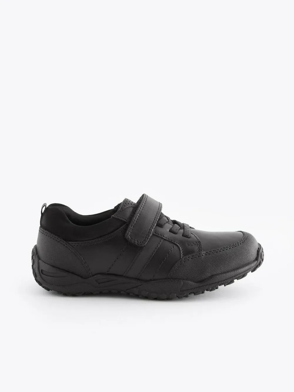 Clearance Next Black Wide Fit (G) School Leather Elastic Lace Shoes
