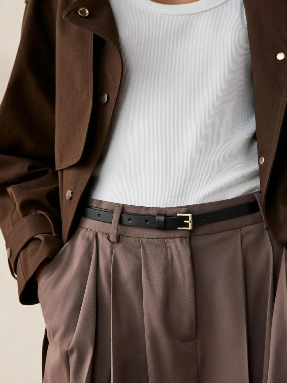 Next Black with Gold Skinny Leather Belt^Women Belts