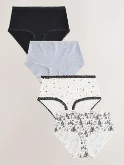 Next Midi Cotton Lace Knickers 4 Pack^Women Panties|All Lingerie
