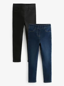 Online Next Elasticated Waist Jeggings 2 Pack (3-16yrs) Black/Dark Denim