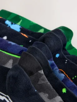 Next Black/Green Drippy Gamer Cotton Rich Socks 7 Pack^BOY Socks