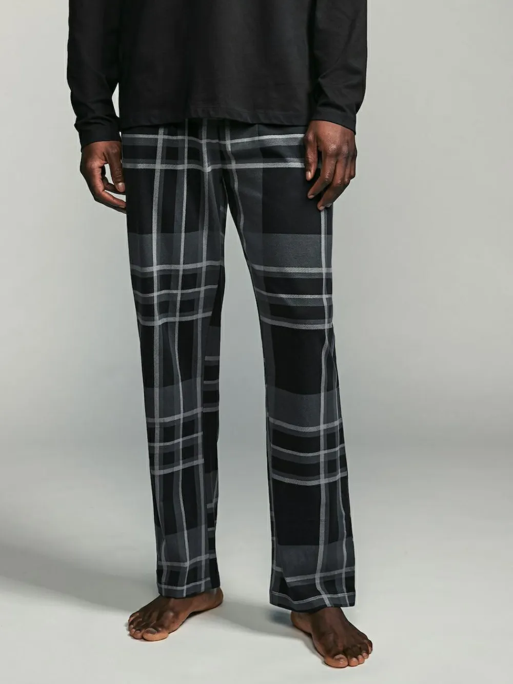 Next Black/Grey Check Long Sleeve 100% Cotton Pyjamas Set^ Pyjamas|Nightwear