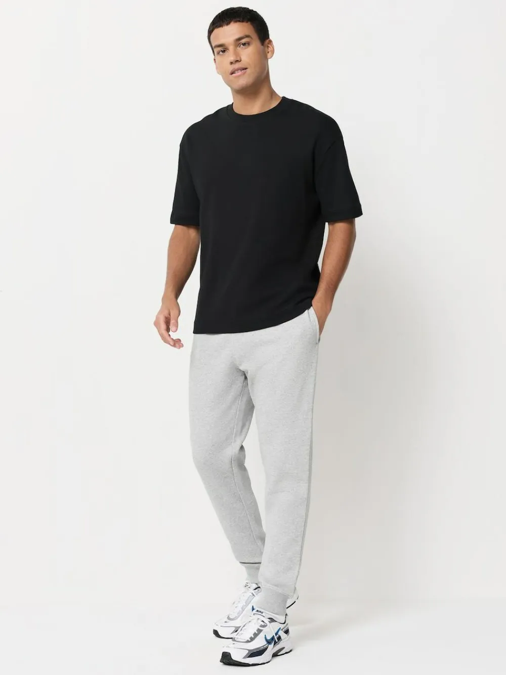 Outlet Next Slim Fit Brushback Heavyweight 2 Pack Joggers Black/Grey Marl