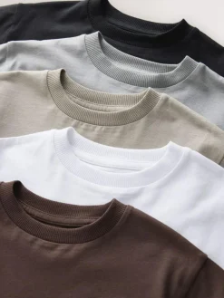 Best Next Black/Grey/Brown/Stone/White Short Sleeve T-Shirts 5 Pack (3mths-7yrs)