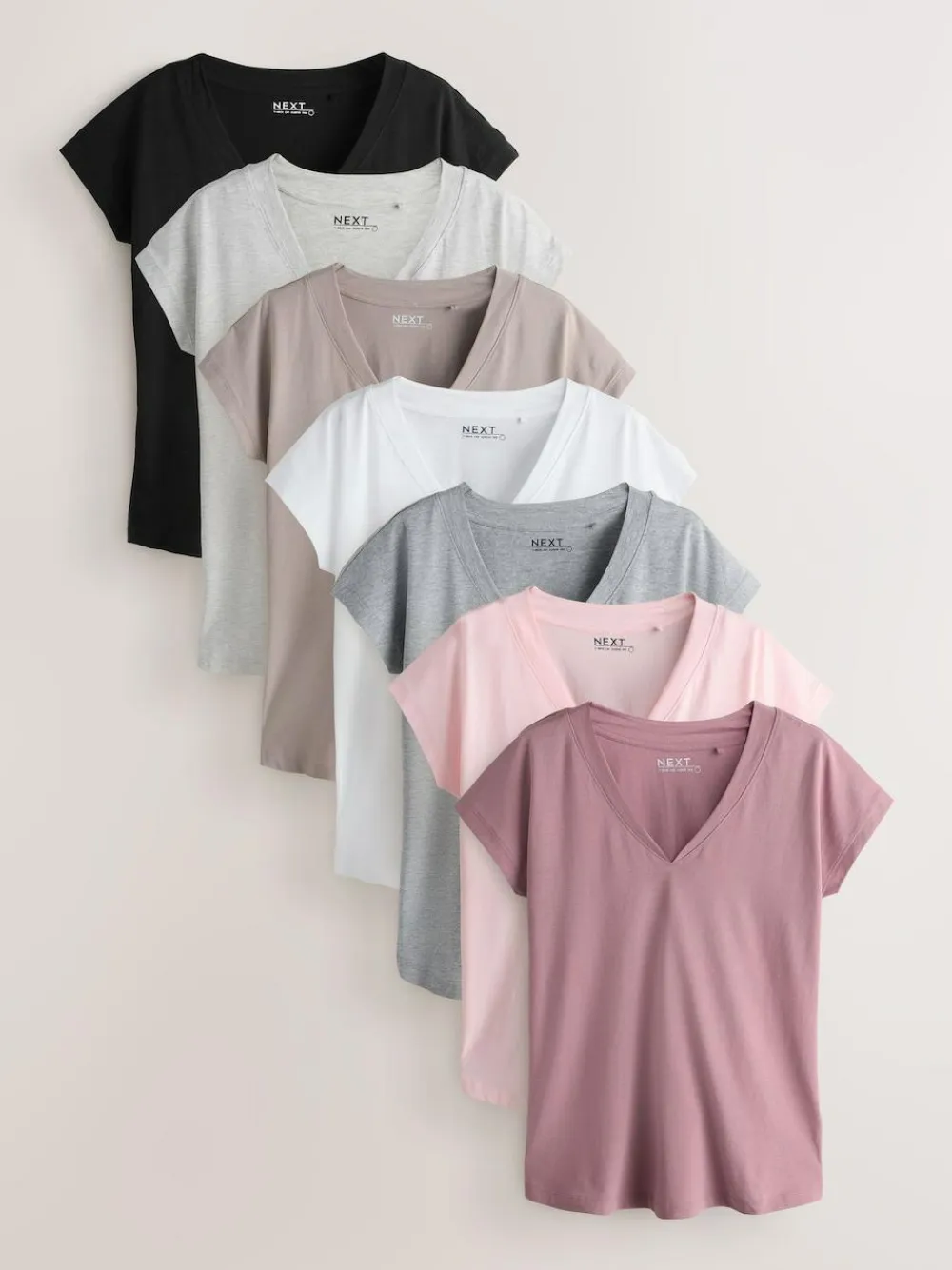 New Next Black/Grey/Pink Cap Sleeve T-Shirts 7 Pack
