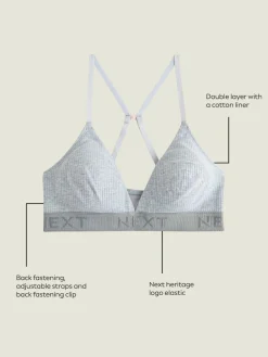 Outlet Next Cotton Ribbed Logo Bralettes 3 Pack Black/Grey/Pink