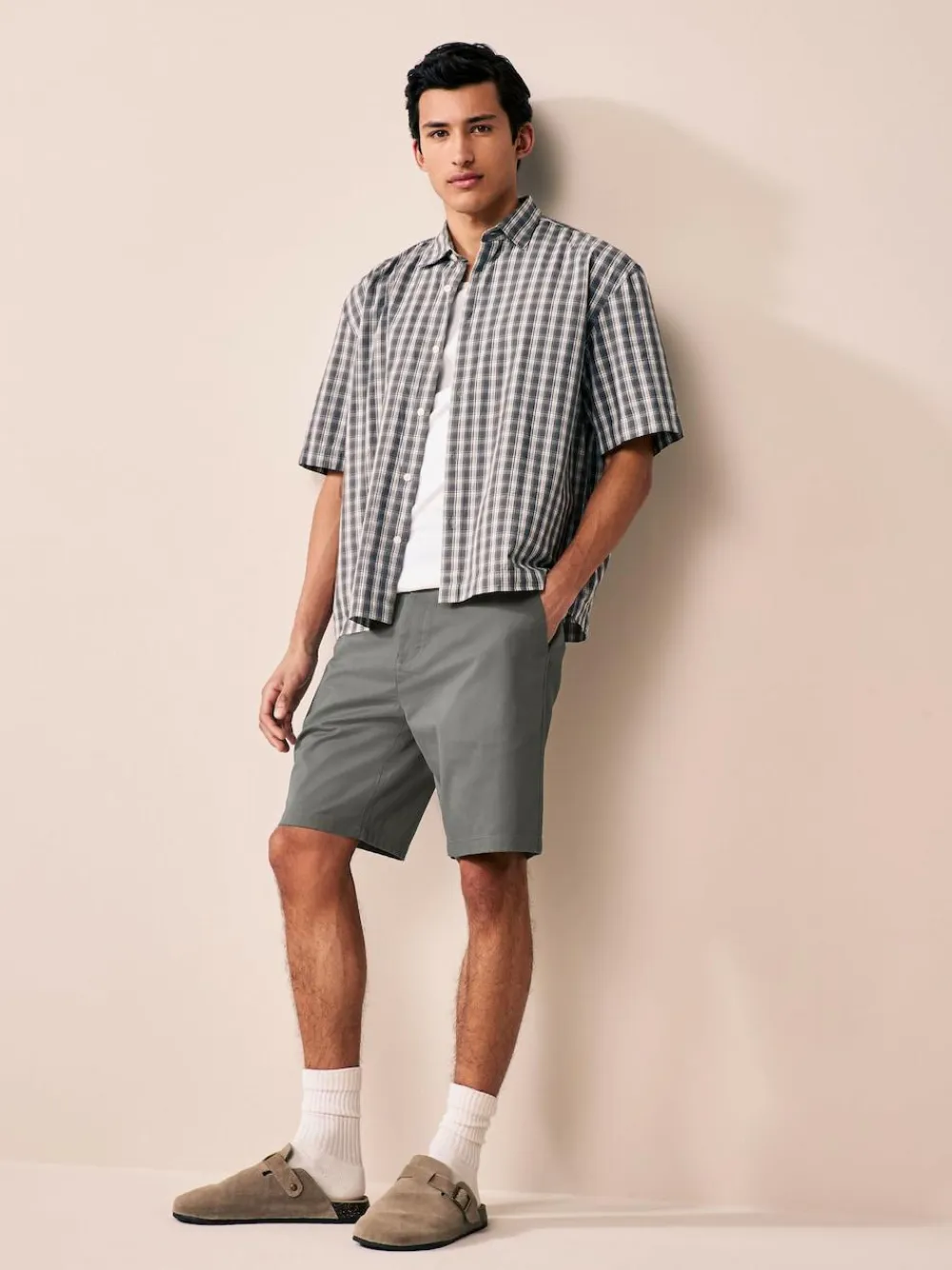 Next Black/Navy/Charcoal Straight Fit Stretch Chinos Shorts 3 Pack^ Shorts