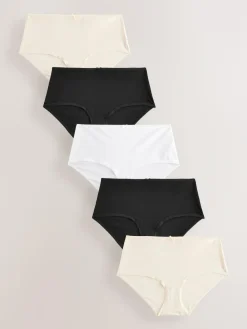 Hot Next Black/Pastel Rose Nude/White Midi Cotton Rich Knickers 5 Pack