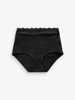 Next Black/Pink Heart Print Full Brief Cotton Lace Knickers 4 Pack^Women Panties