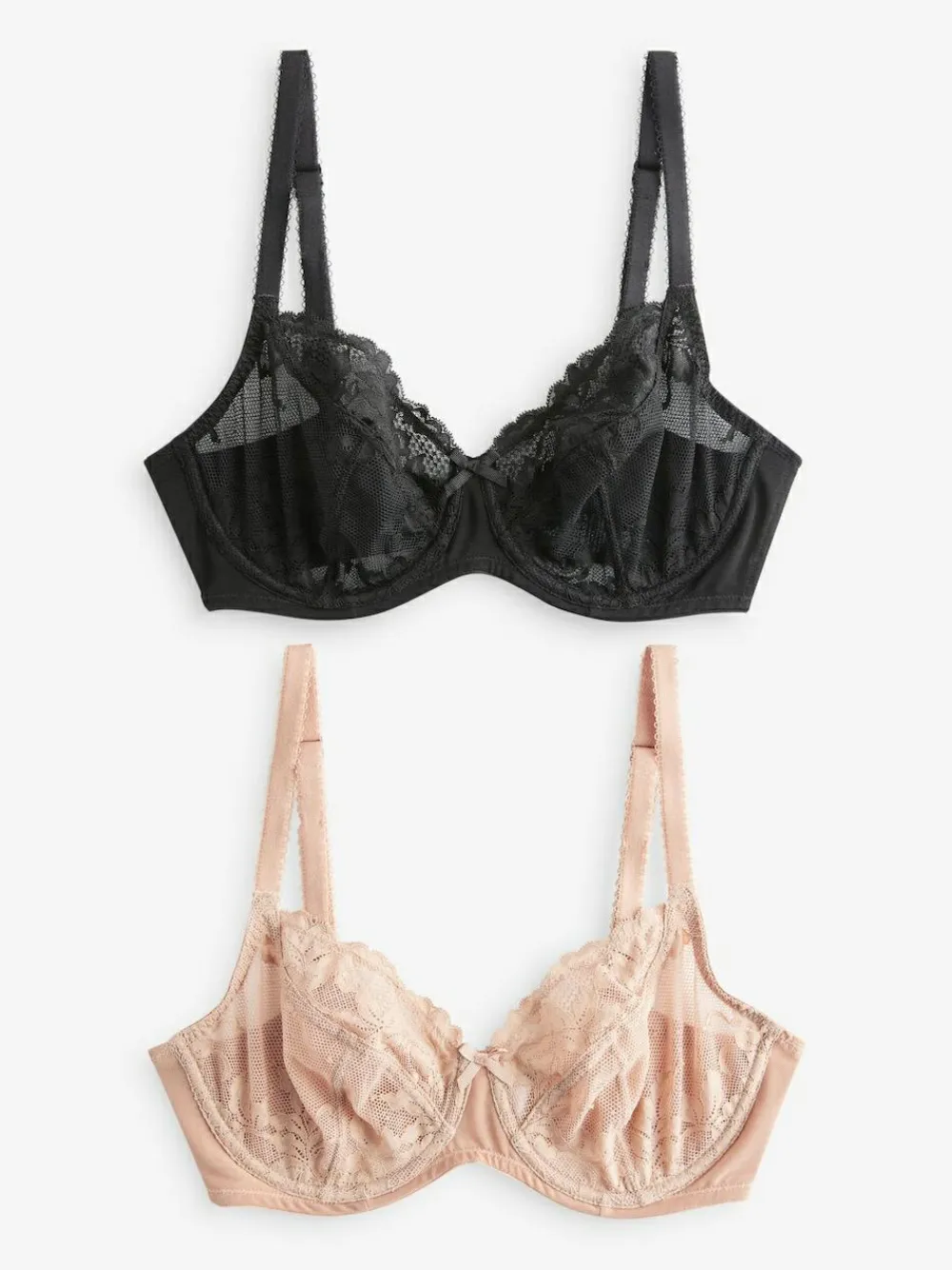 Discount Next Non Pad Balcony DD+ Lace Bras 2 Pack Black/Praline Nude