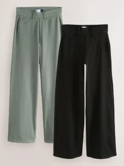 Next Jersey Denim Wide Leg Trousers 2 Pack^Women Jeans|Jeans