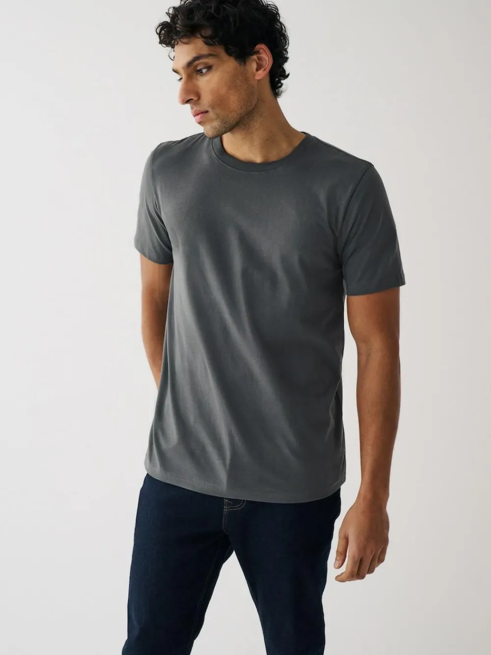 Sale Next Black/Slate/Grey Marl/White/Navy/Blue Regular Fit Essential Cotton T-Shirts 6 Pack