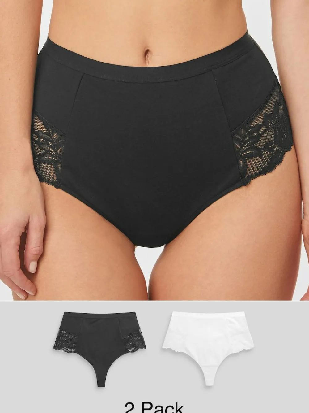 Next Black/White Cotton Tummy Control Shaping Thong Knickers 2 Pack^Women All Lingerie|Shapewear