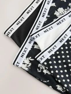 Next Black/White Floral Print Midi Cotton Logo Knickers 4 Pack^Women All Lingerie|Panties
