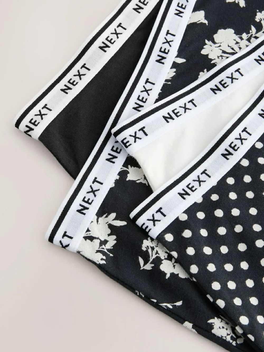Next Black/White Floral Print Midi Cotton Logo Knickers 4 Pack^Women All Lingerie|Panties