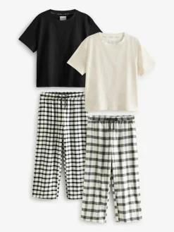 Next Black/White Short Sleeve 100% Cotton Pyjamas 2 Pack^Women Pyjamas|All Night & Lounge
