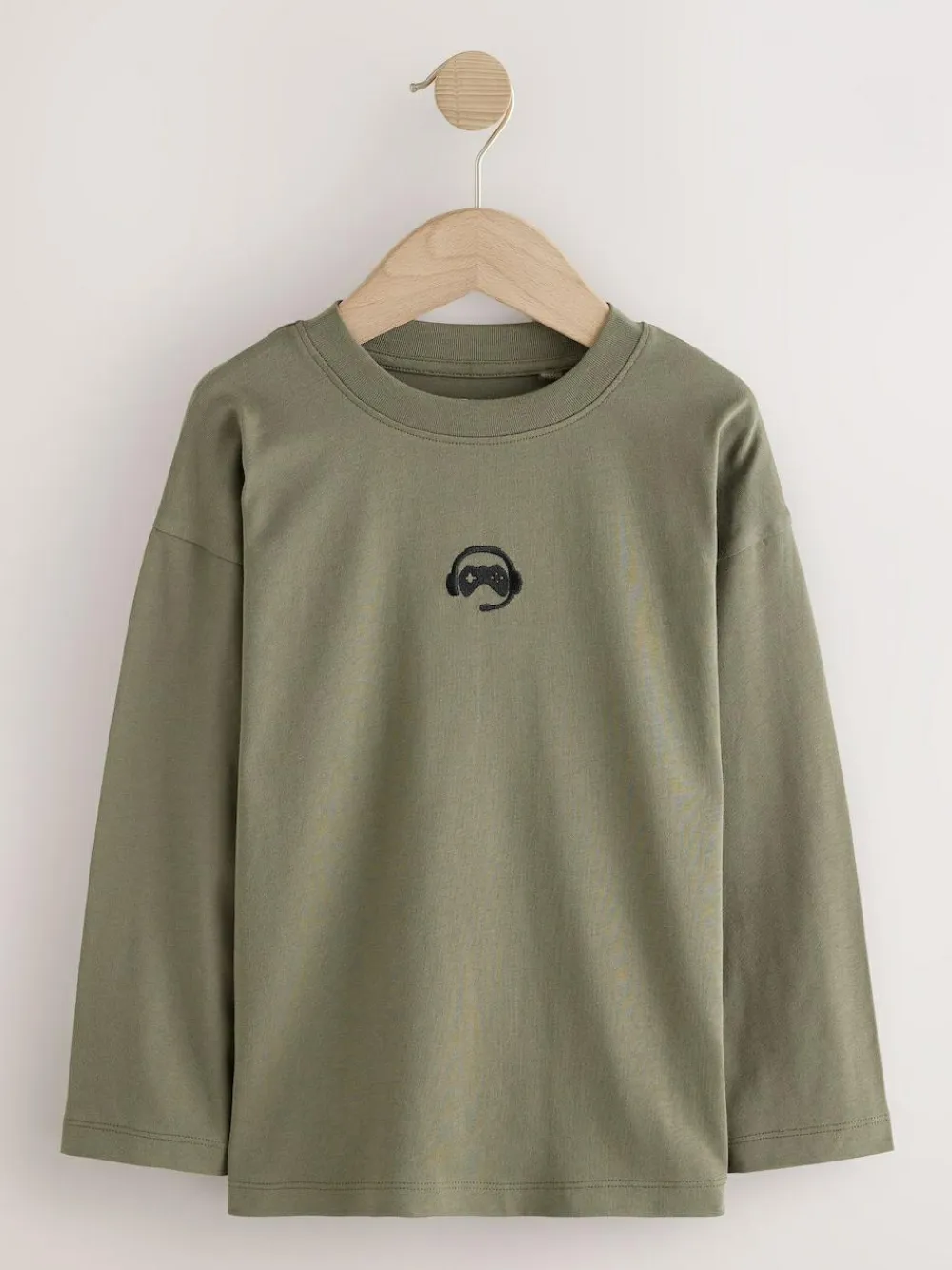 Best Next Long Sleeve Small Graphic T-Shirts 4 Pack (3-16yrs) Black/White/Grey Marl/Khaki