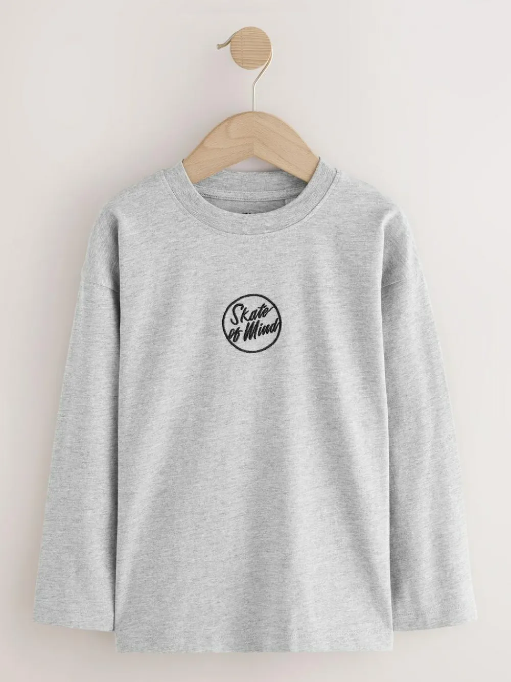 Best Next Long Sleeve Small Graphic T-Shirts 4 Pack (3-16yrs) Black/White/Grey Marl/Khaki
