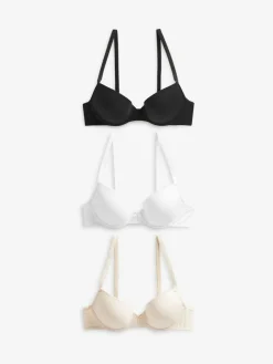 Next Black/White/Pastel Rose Nude Pad Plunge Cotton Blend Ultimate Comfort Bras 3 Pack^Women Bras