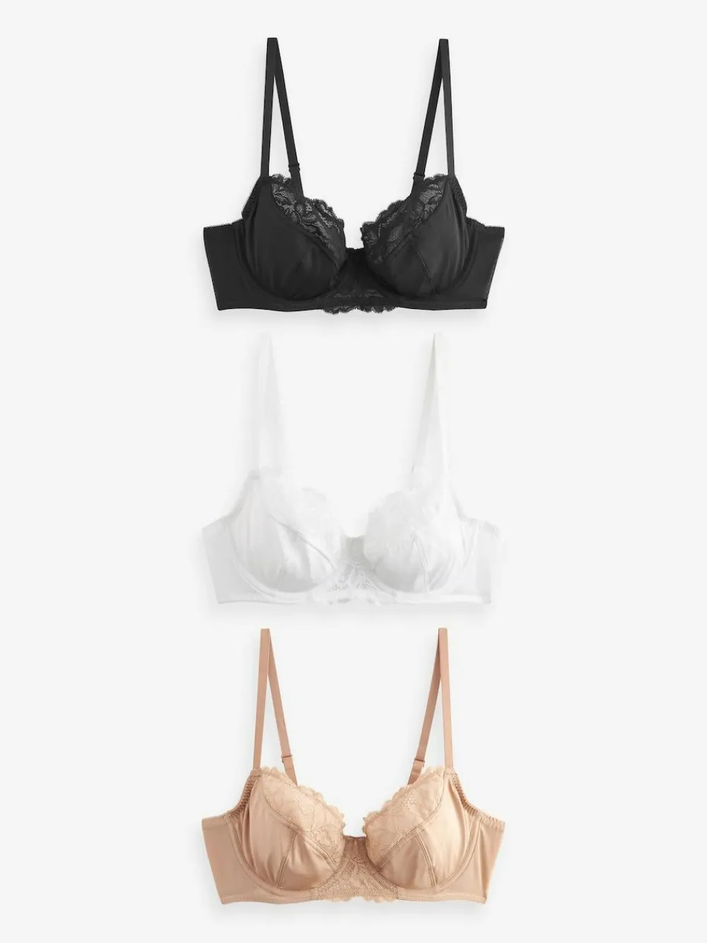 Next Black/White/Praline Nude 3 Pack Non Pad Full Cup Bras