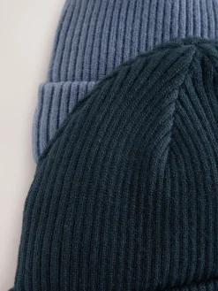 New Next 2 Pack Baby Beanie Knitted Hats (0mths-2yrs) Blue