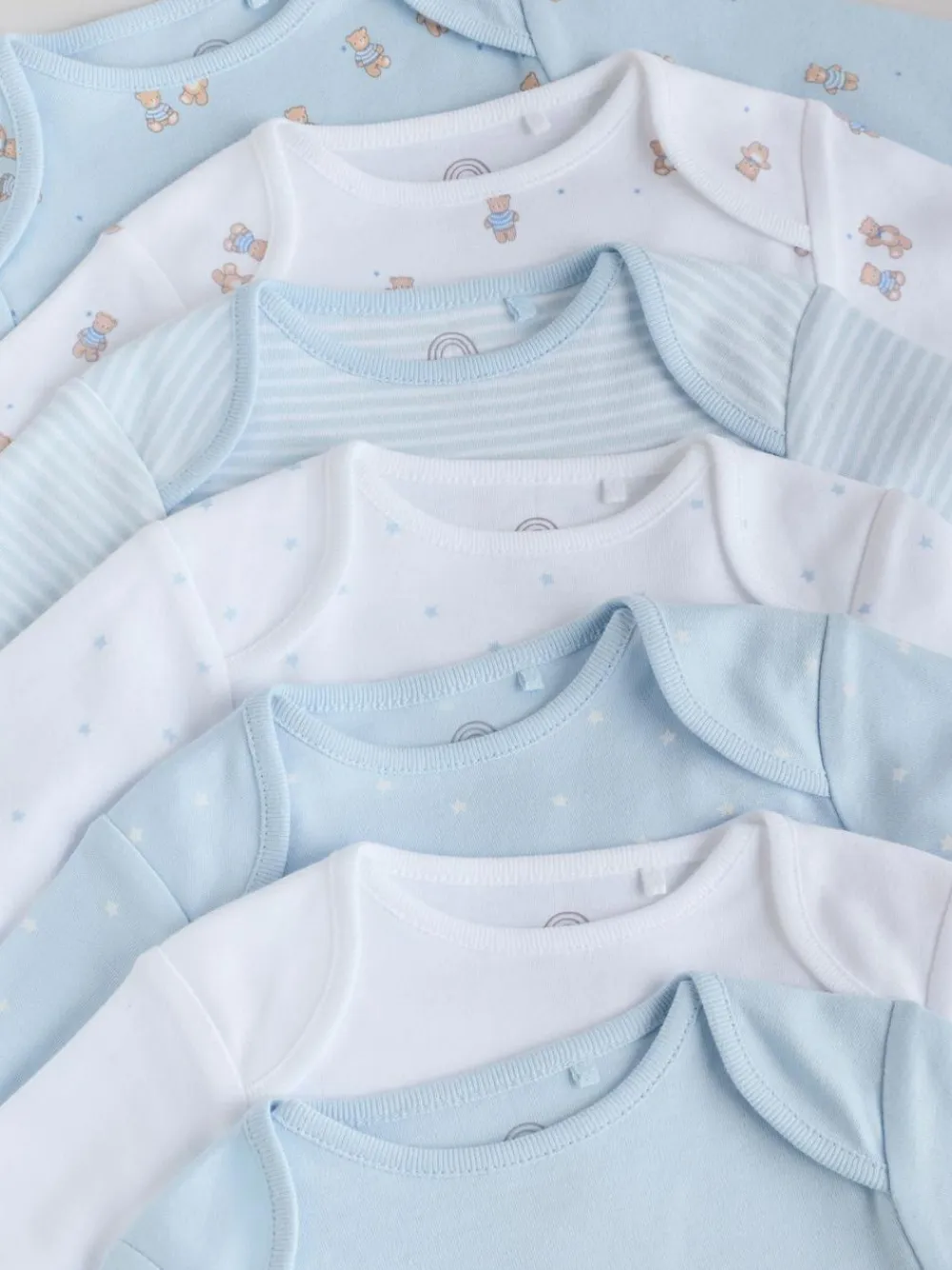Clearance Next Blue 7 Pack Long Sleeved Baby Bear Bodysuit