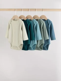 Next Blue Baby Long Sleeve Bodysuits 5 Pack^BOY Multipacks|Bodysuits & Vests