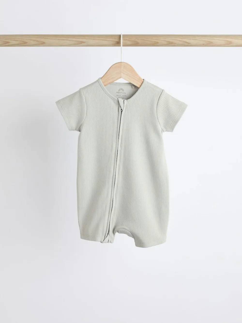 New Next Blue Baby Two Way Zip 100% Cotton Rompers 3 Pack (0-3yrs)