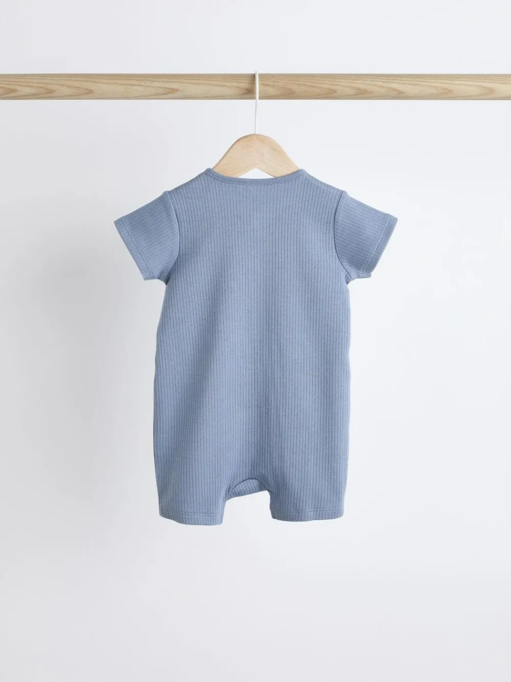 New Next Blue Baby Two Way Zip 100% Cotton Rompers 3 Pack (0-3yrs)