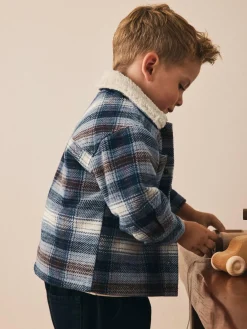Sale Next Borg Lined Check Shacket (3mths-7yrs) Blue