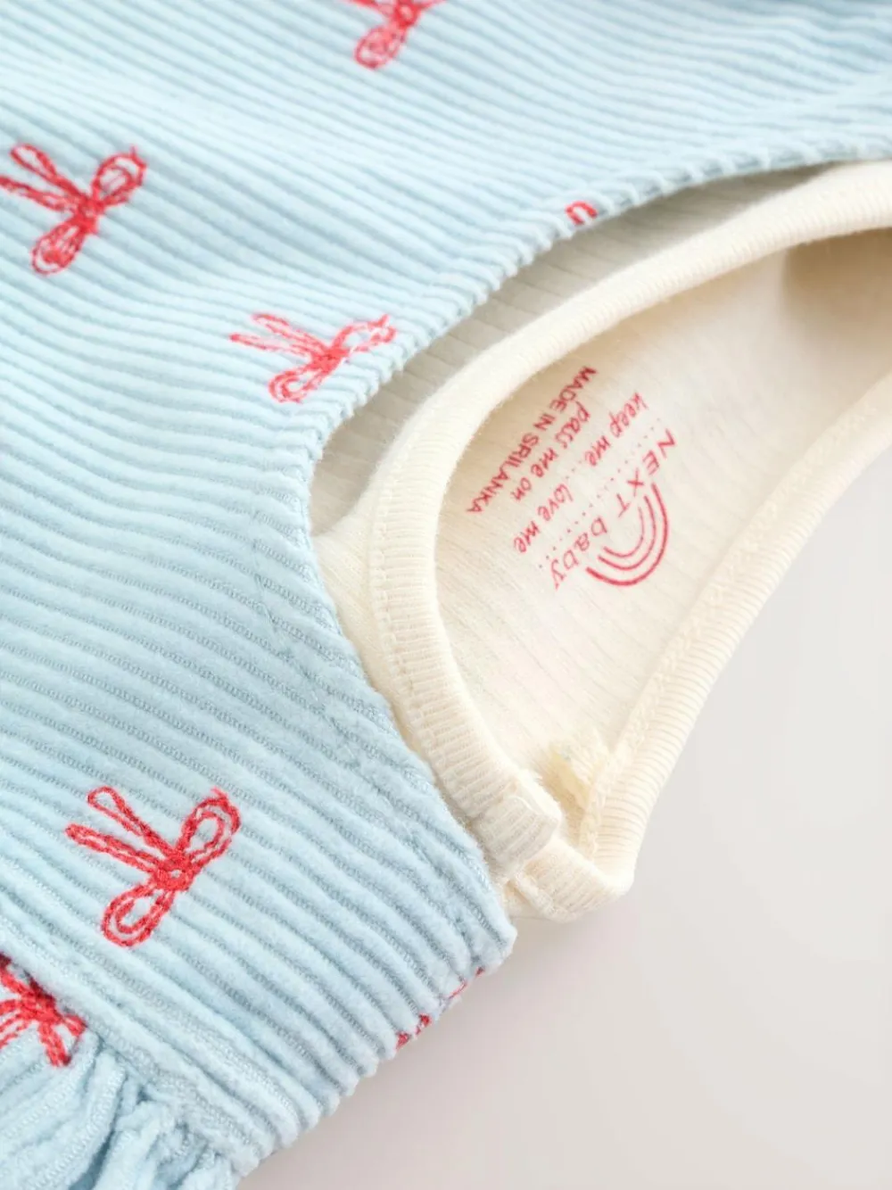 Next Blue Bow Baby Cord Pinafore Long Sleeve Bodysuit & Tights Set (0mths-2yrs)^ Dresses|Dresses