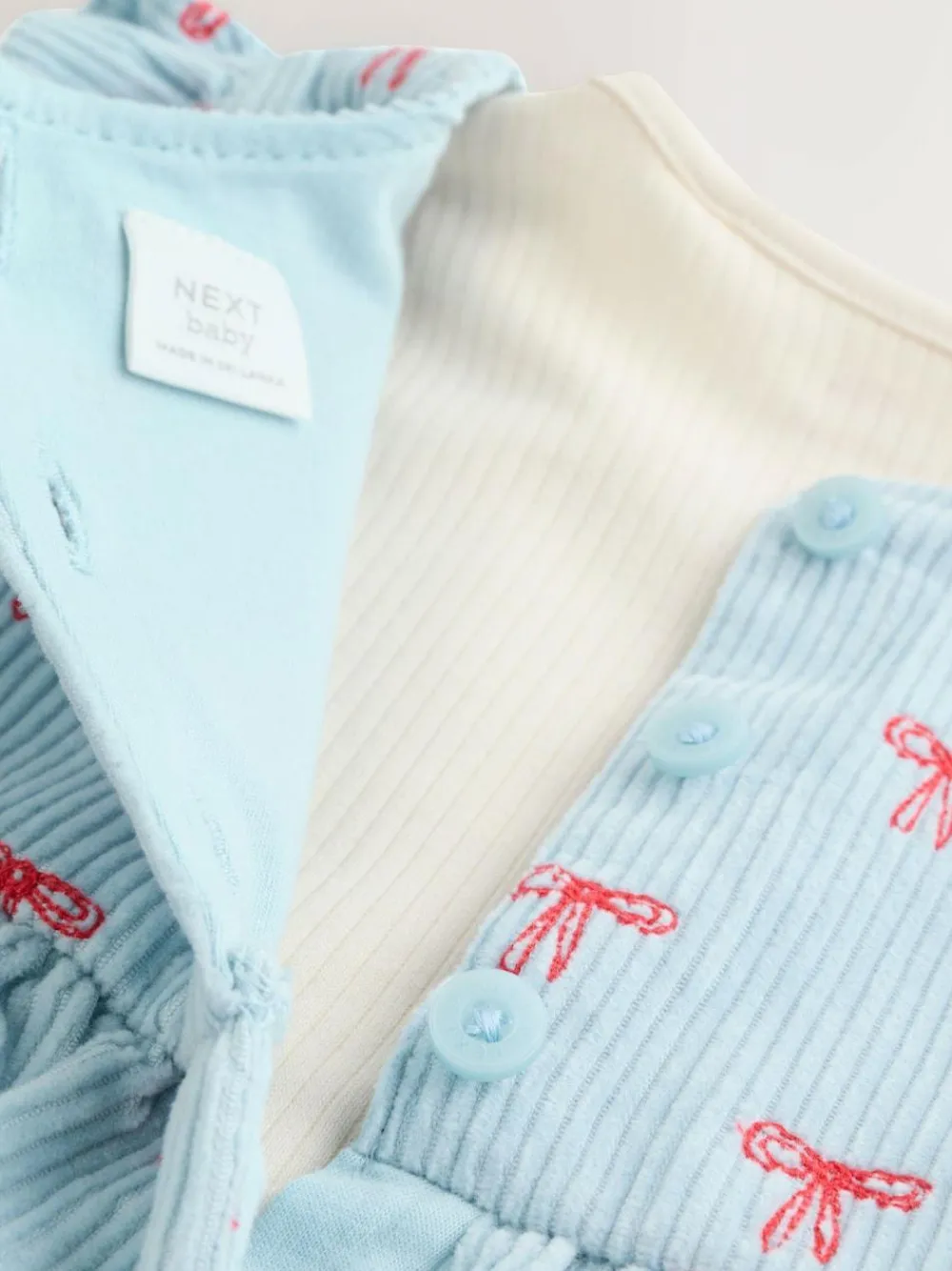 Next Blue Bow Baby Cord Pinafore Long Sleeve Bodysuit & Tights Set (0mths-2yrs)^ Dresses|Dresses
