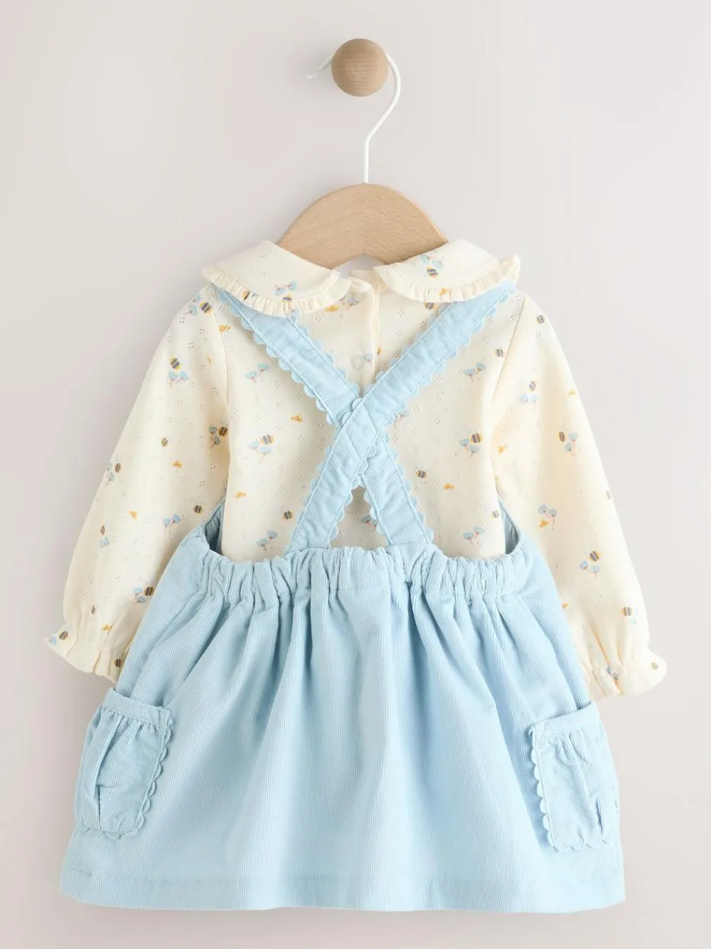 Next Blue Character Baby Cord Pinafore Long Sleeve Bodysuit & Tights Set (0mths-2yrs)^ Dresses|Dresses
