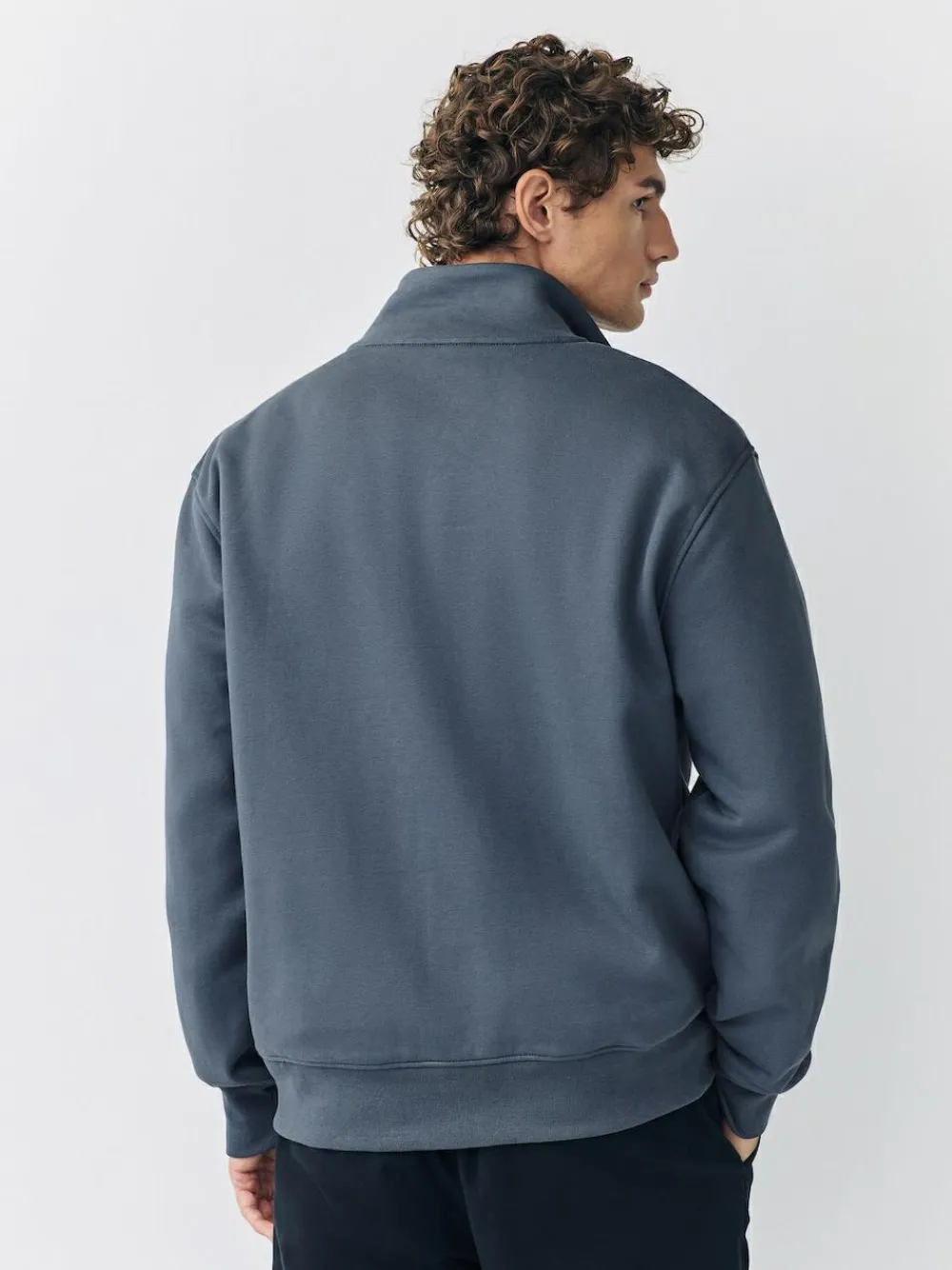 Online Next Cotton Rich Jersey Full Zip Funnel Neck Sweatshirt Blue