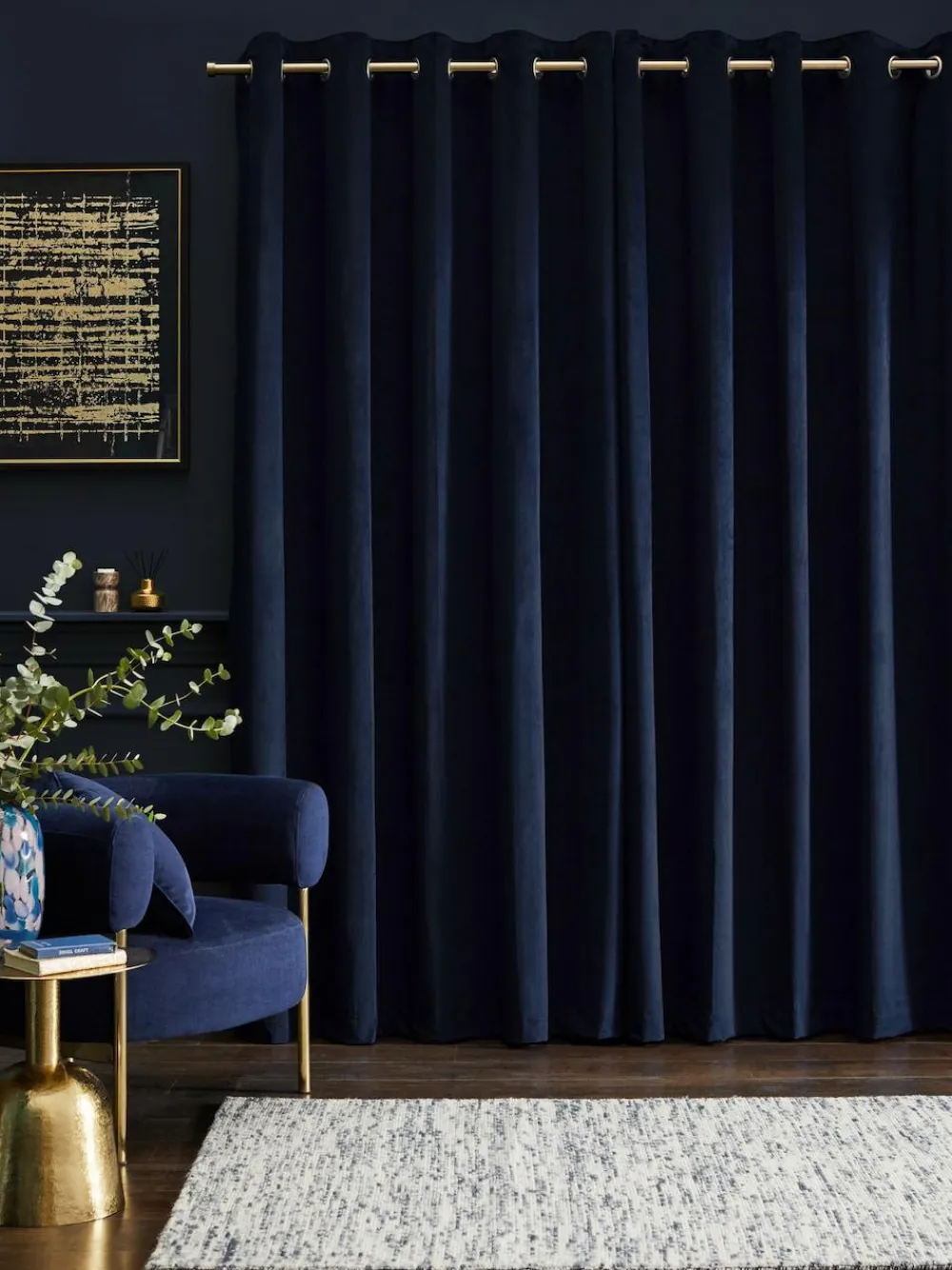 Next Blue Dark Navy Matte Velvet Lined Curtains^ Curtains & Blinds