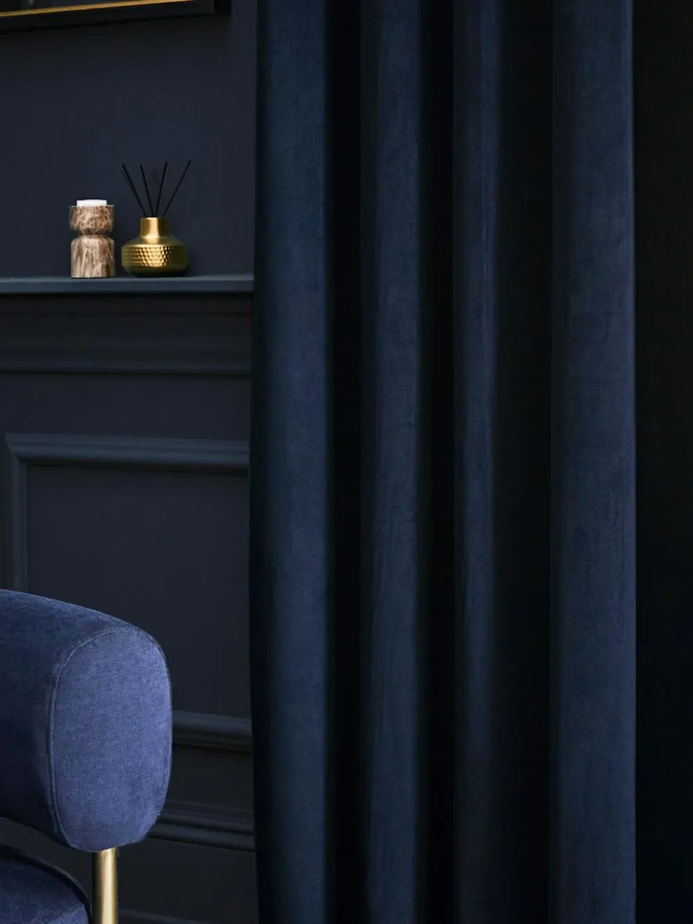 Next Blue Dark Navy Matte Velvet Lined Curtains^ Curtains & Blinds