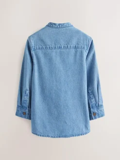 Next Blue Denim 100% Cotton Long Sleeve Grandad Collar Denim Shirt (3mths-7yrs)^BOY Suits & Vest|Shirts
