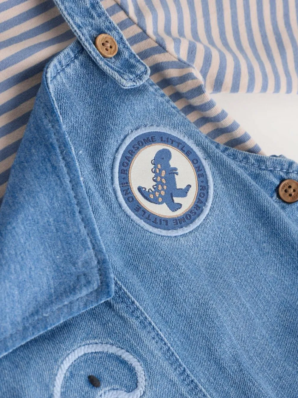 Best Next Baby Denim Dungarees and Bodysuit Set (0mths-2yrs) Blue Dinosaur