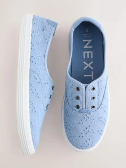 Outlet Next Embroidered Laceless Canvas Slip On Trainers Blue