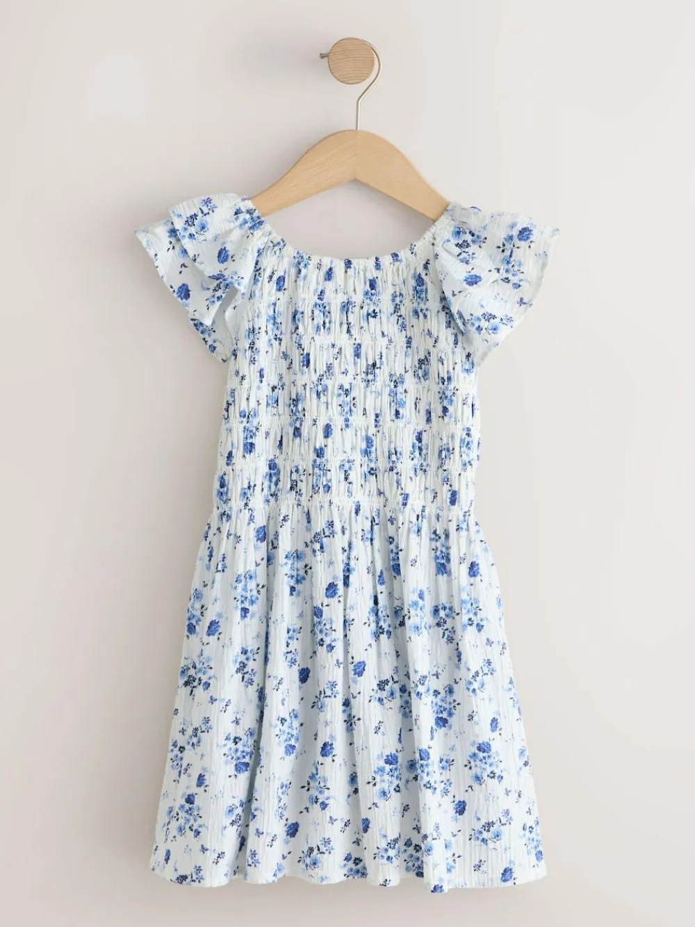 Sale Next Smocked Frill Sleeve Dress (3-16yrs) Blue Floral