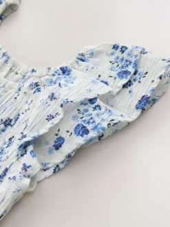 Sale Next Smocked Frill Sleeve Dress (3-16yrs) Blue Floral