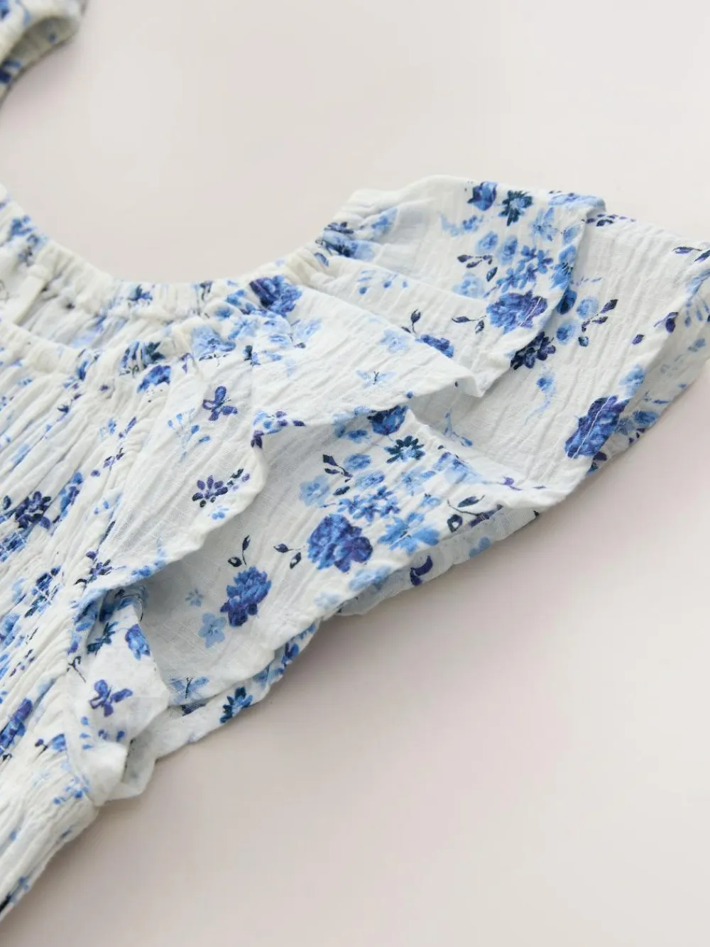 Sale Next Smocked Frill Sleeve Dress (3-16yrs) Blue Floral