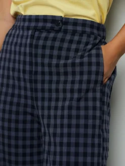 Next Blue Gingham Barrel Leg Trousers^Women Pants