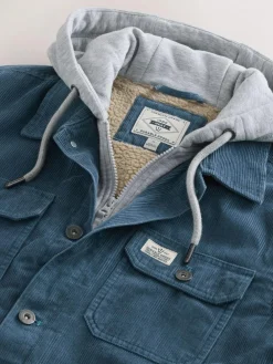 Best Next Hooded Corduroy Borg Lined Shacket Blue