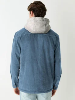 Best Next Hooded Corduroy Borg Lined Shacket Blue