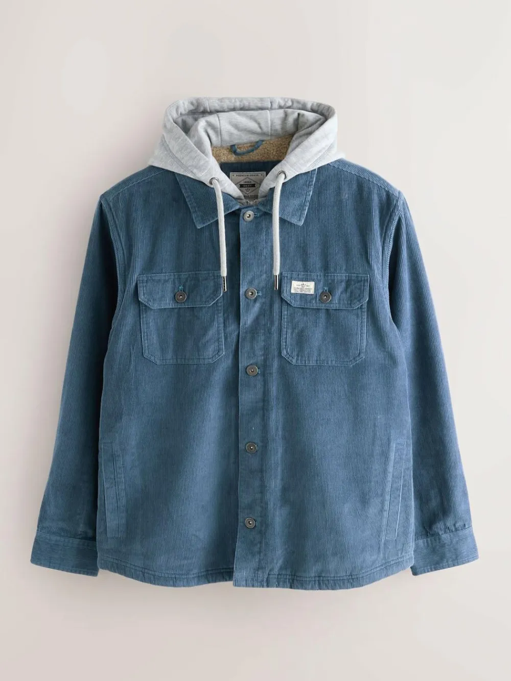 Best Next Hooded Corduroy Borg Lined Shacket Blue
